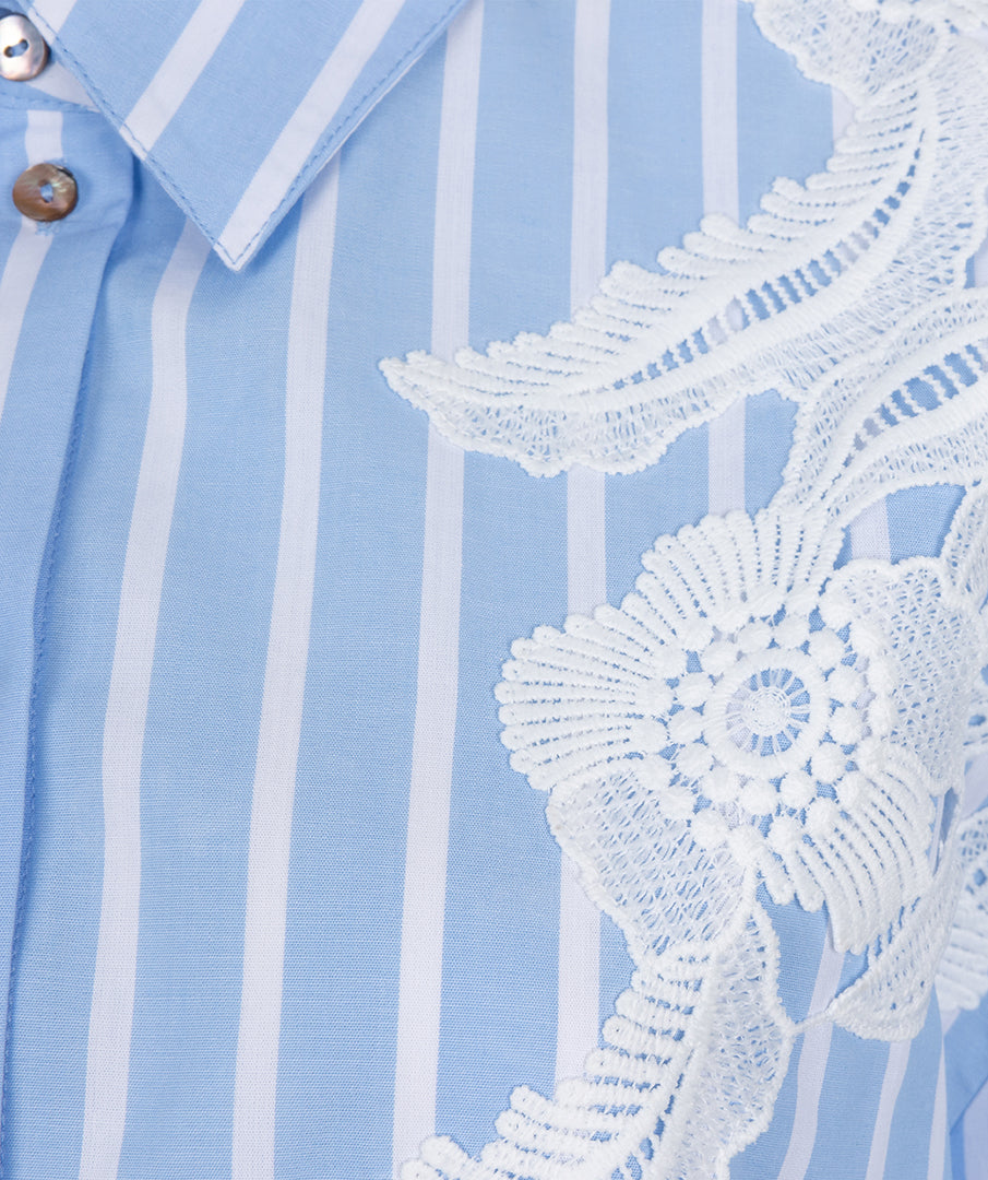 Striped Blouse with Lace Patch Detail