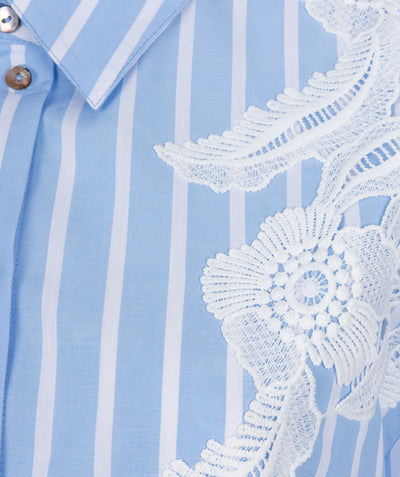 Striped Blouse with Lace Patch Detail