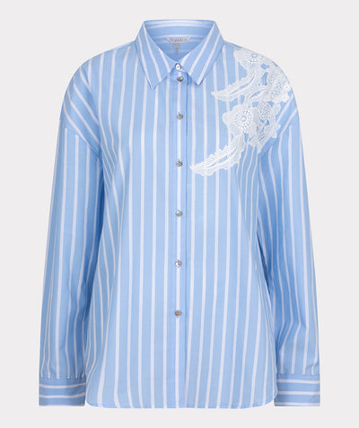 Striped Blouse with Lace Patch Detail
