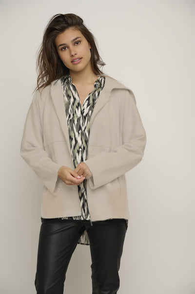 Beige Relaxed Fit Hooded Jacket