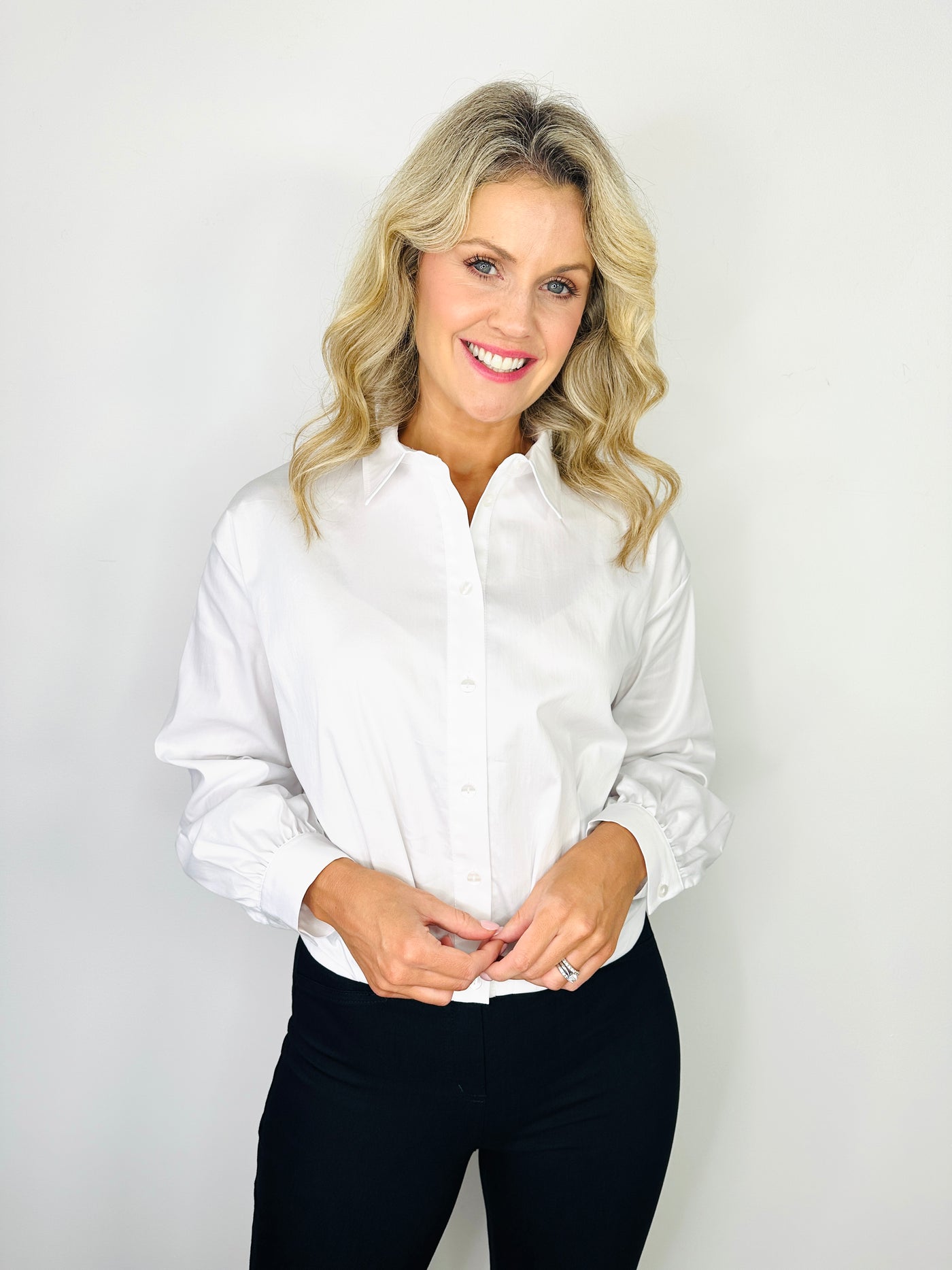 White Shirt with Collar and Elasticated Waist