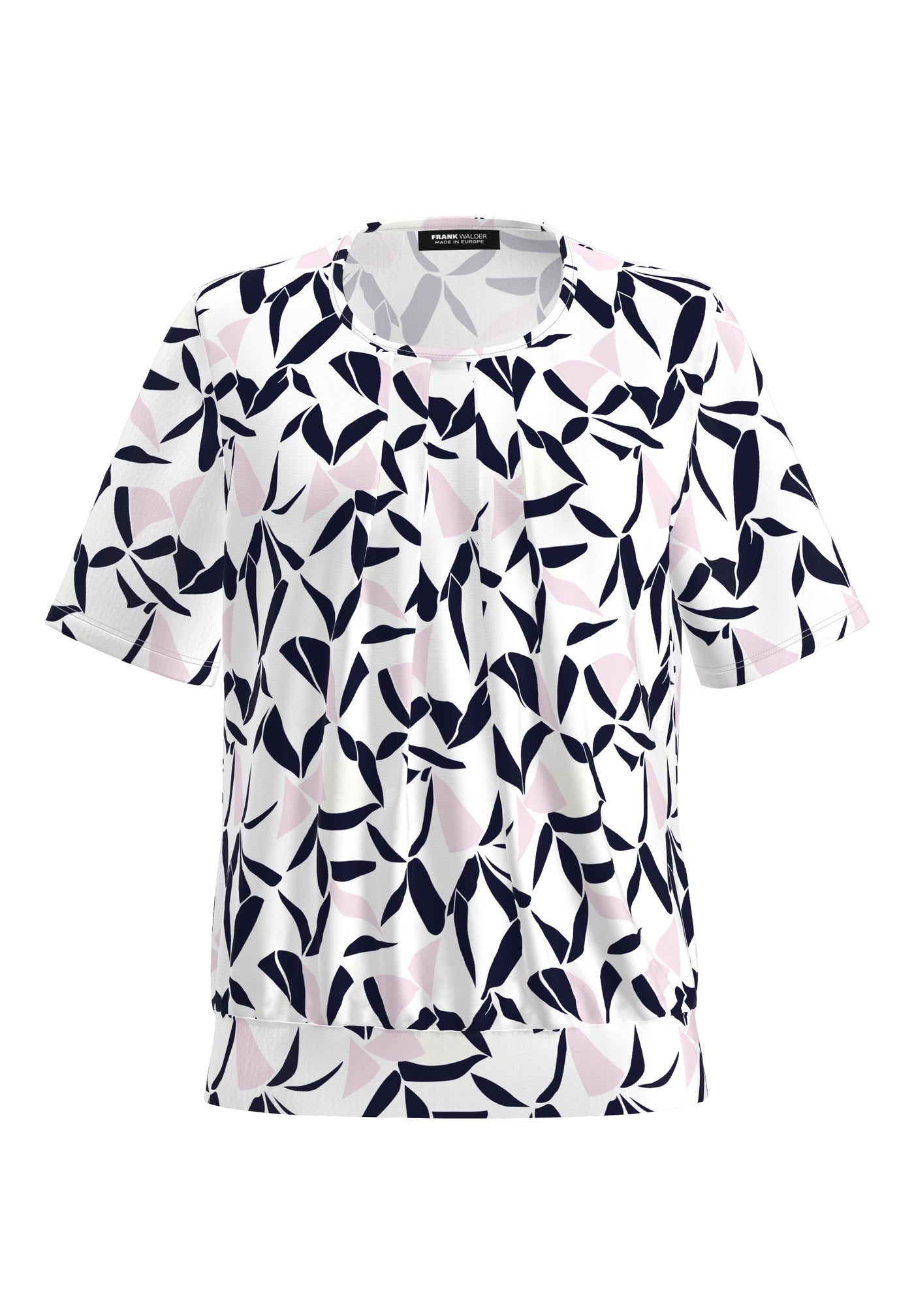 Vanilla, Navy & Baby Pink Pleated Round-Neck T-Shirt