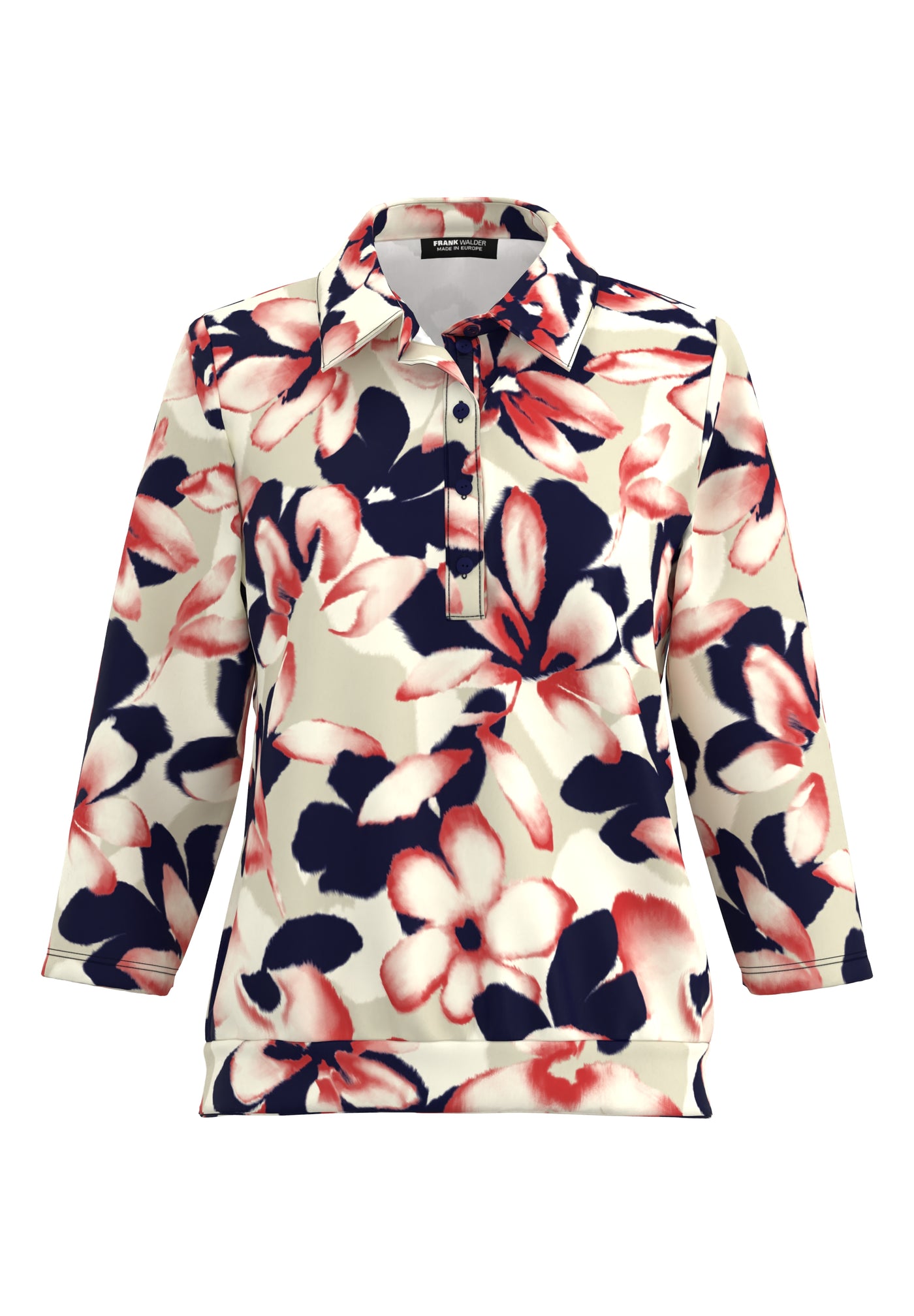 Red Floral Print Top with Collar Effect