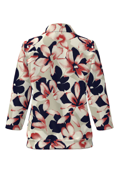 Red Floral Print Top with Collar Effect
