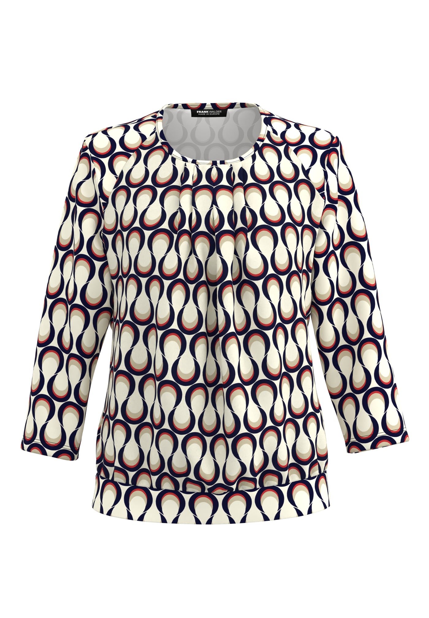 Red and Navy Pleated Round Neck Top