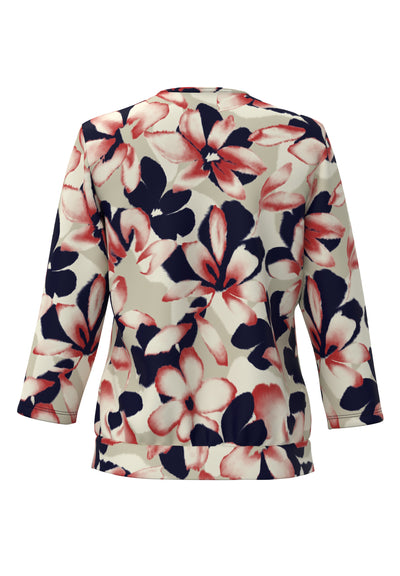 Red Floral Round Neck Pleated Top