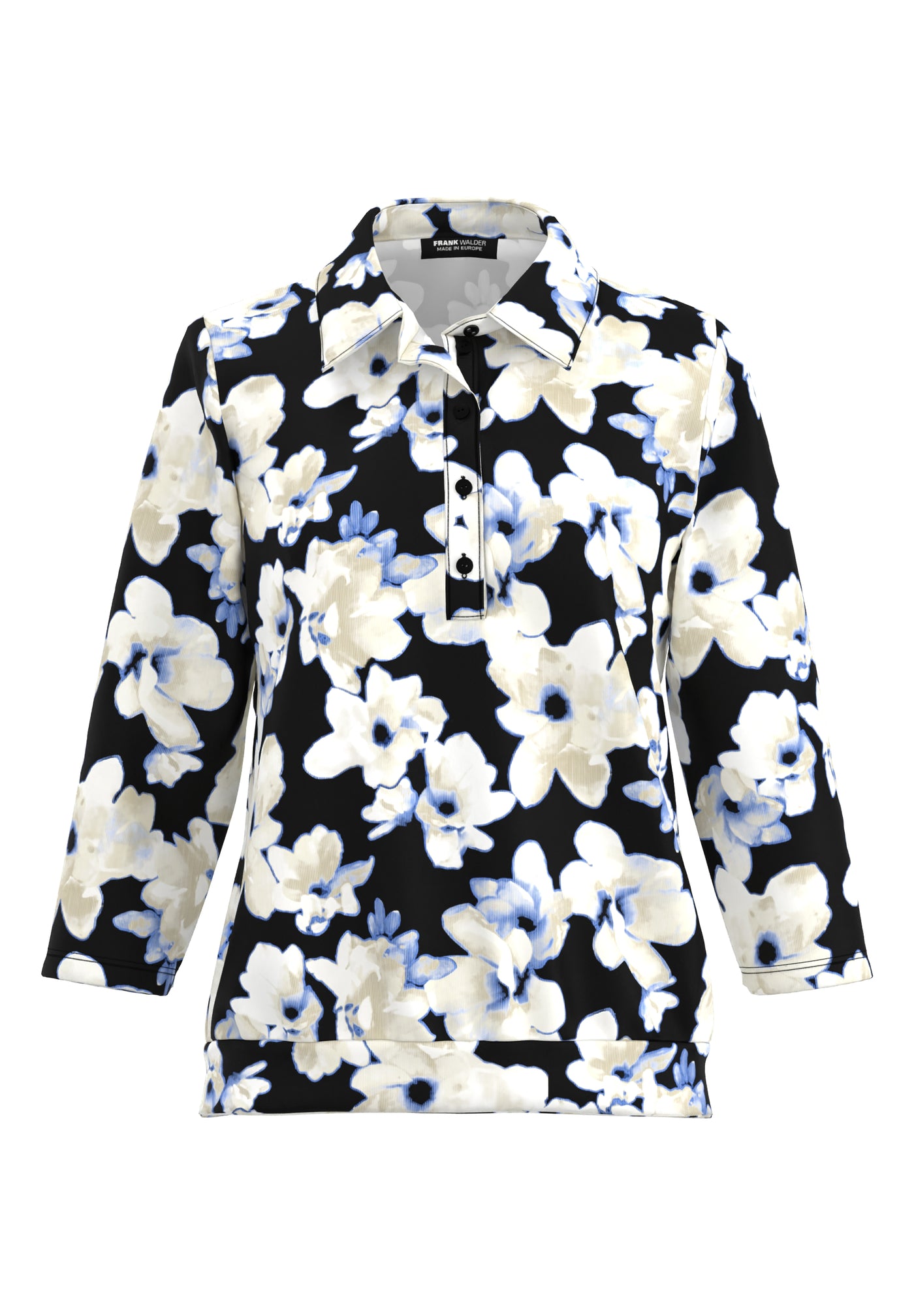 Cream and Midnight Blue Floral Button Up Top
