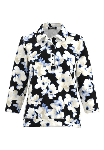 Cream and Midnight Blue Floral Button Up Top