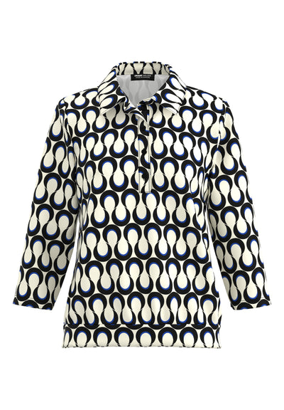 Cream Abstract Top with Midnight Blue Detail