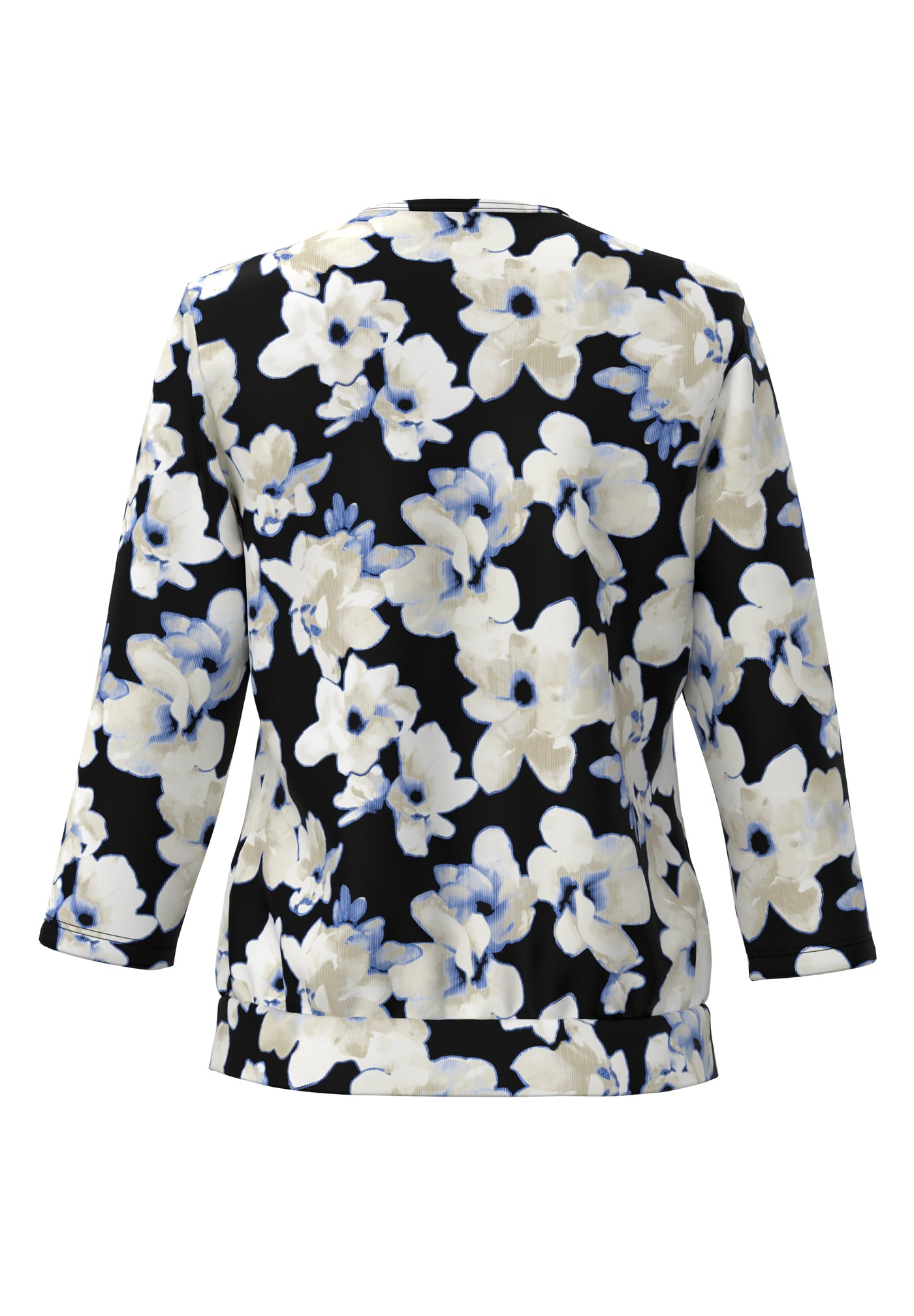 Cream and Midnight Blue Floral Pleated Top