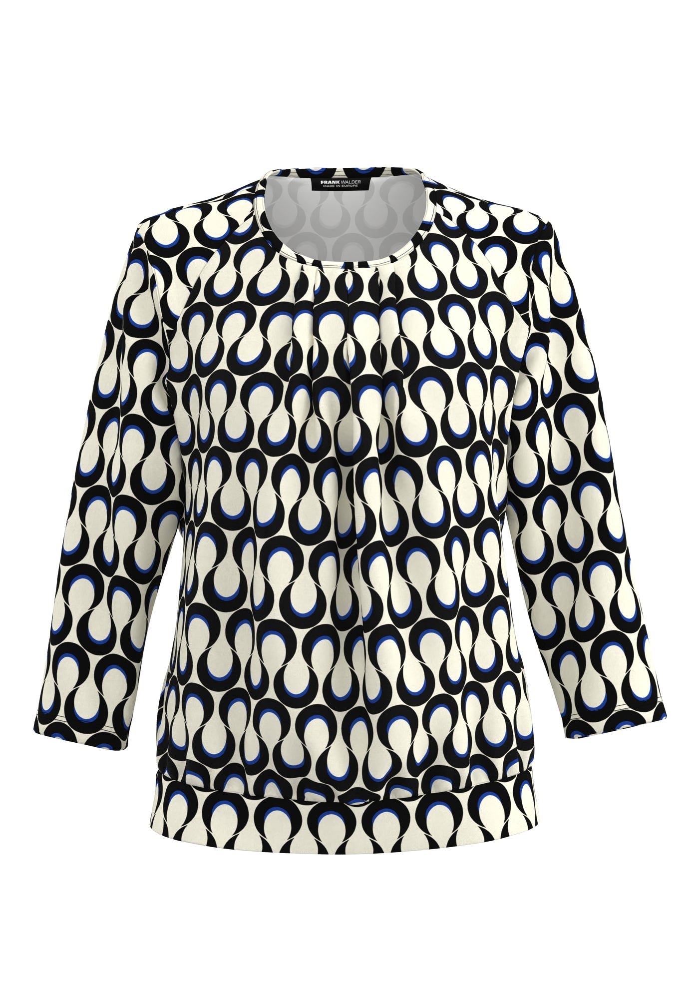 Cream Pleated Abstract Top with Midnight Blue Detail