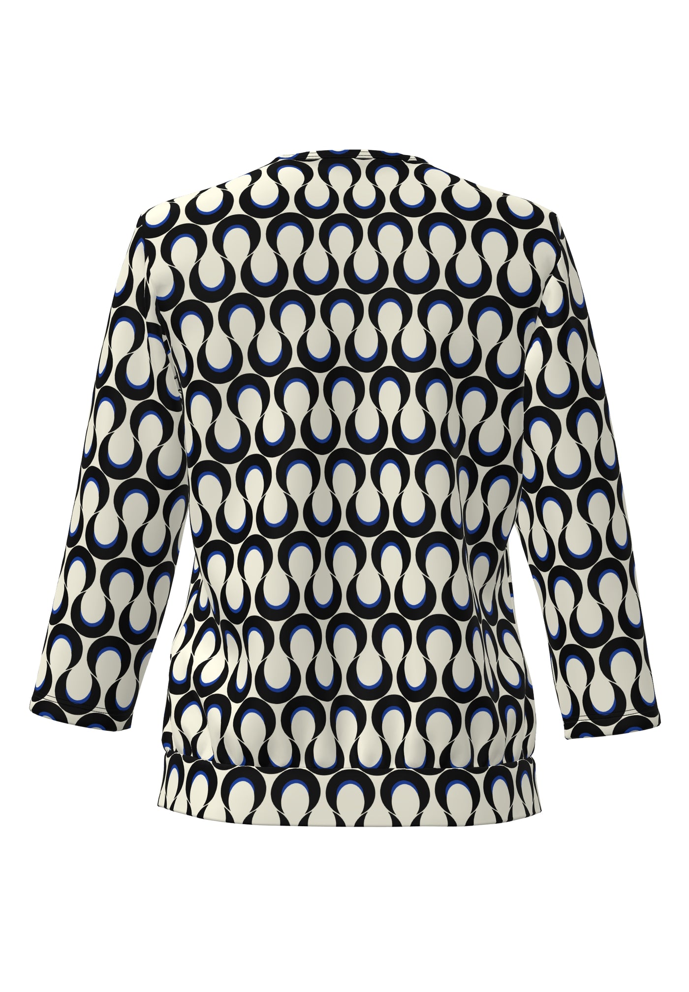 Cream Pleated Abstract Top with Midnight Blue Detail