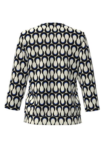 Cream Pleated Abstract Top with Midnight Blue Detail