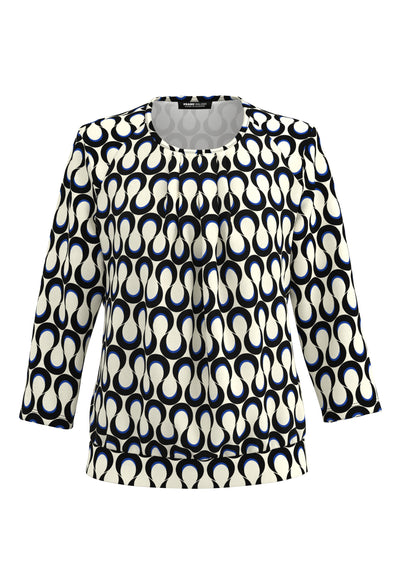 Cream Pleated Abstract Top with Midnight Blue Detail