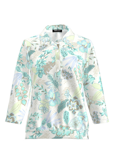 Fresh Mint Floral Polo Top