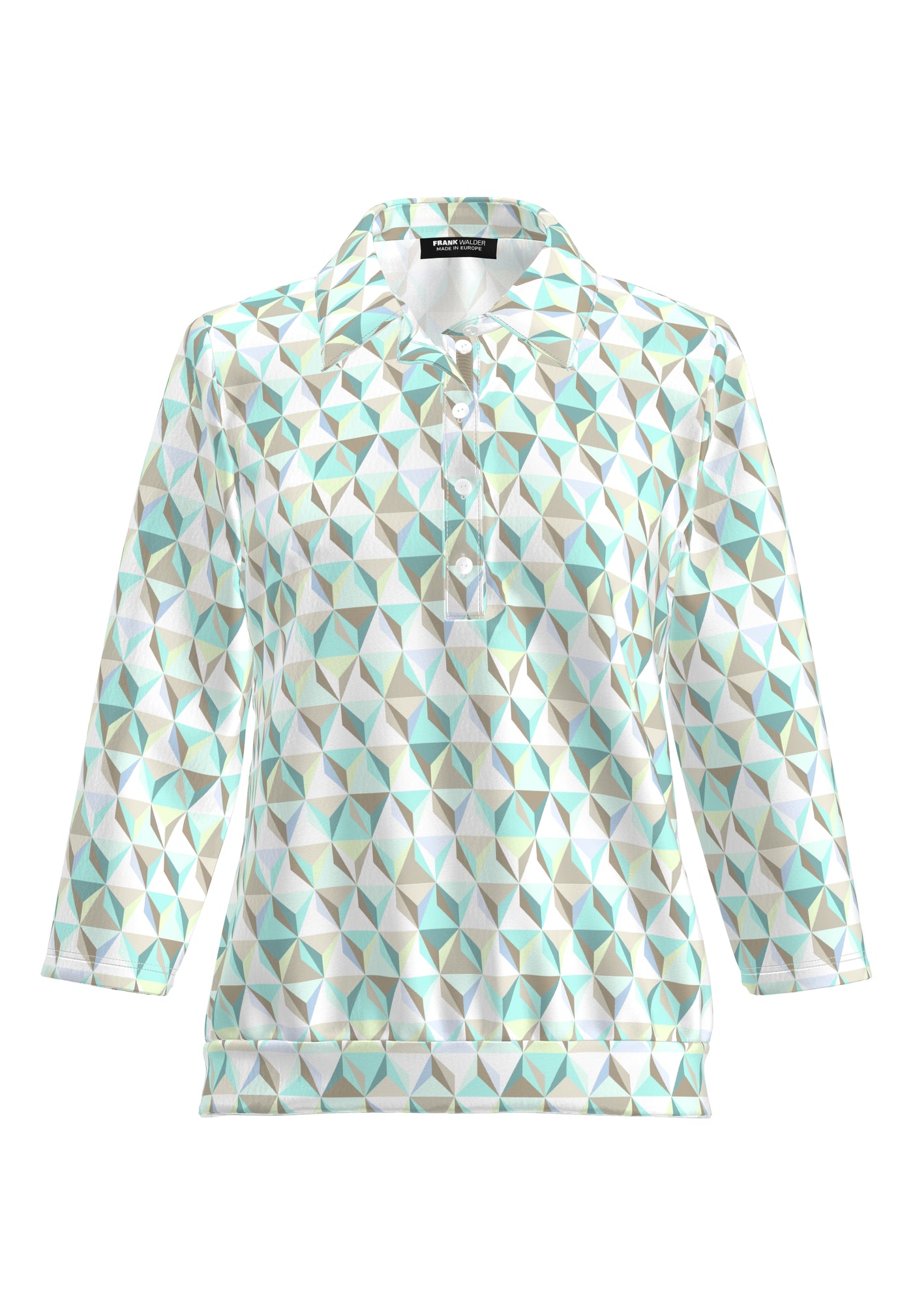 Fresh Mint Geometric Print Polo Top
