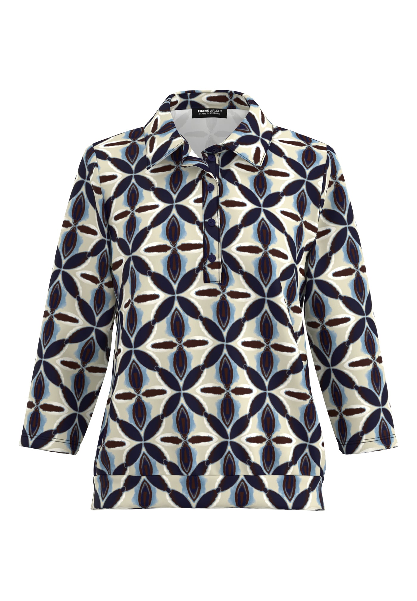 Sand and Navy Floral Print Shirt Style Top