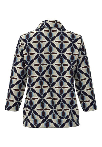 Sand and Navy Floral Print Shirt Style Top