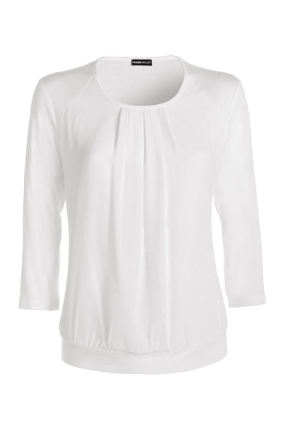 Cream Top with Round Neck and Pleated Detail