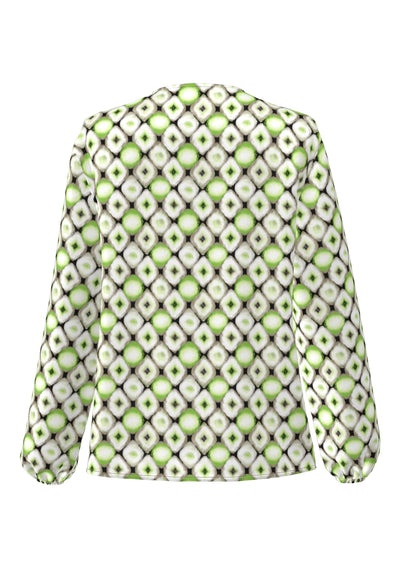 Green/ Grey Multi Print Shirt with Grandfather Collar