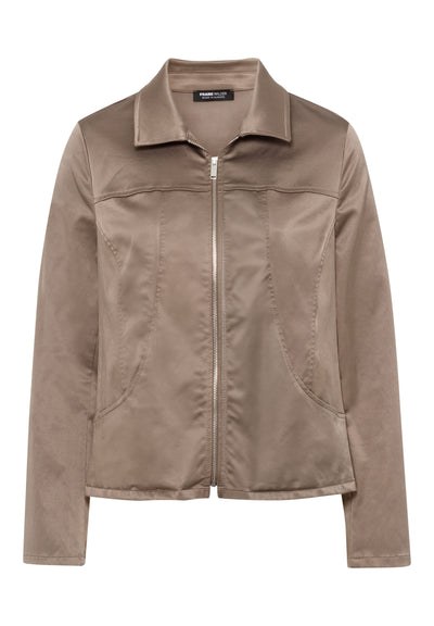 Kakhi Satin Feel Zip Up Jacket