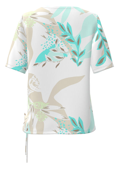 Teal, Beige & Vanilla T-Shirt With Side Tie Detail