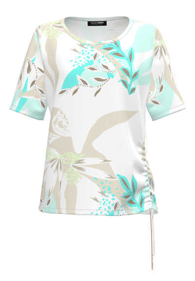 Teal, Beige & Vanilla T-Shirt With Side Tie Detail