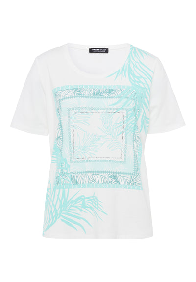 White T-Shirt With Teal Graphic Design
