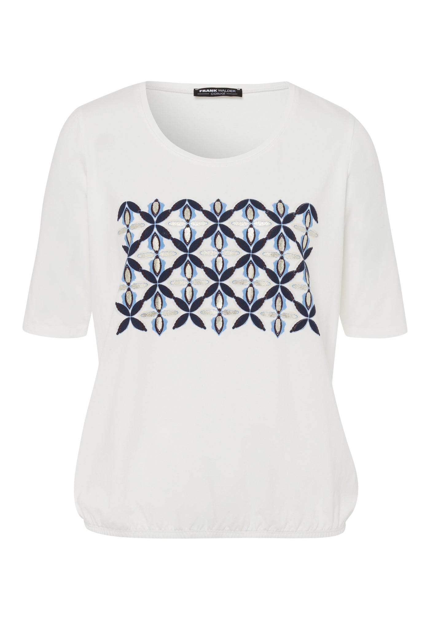 Cream T-Shirt with Floral Pattern and Round Neck