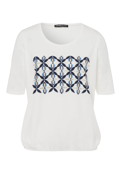 Cream T-Shirt with Floral Pattern and Round Neck