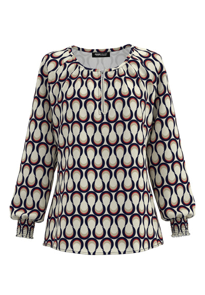 Red and Navy Round Neck Top with Zip