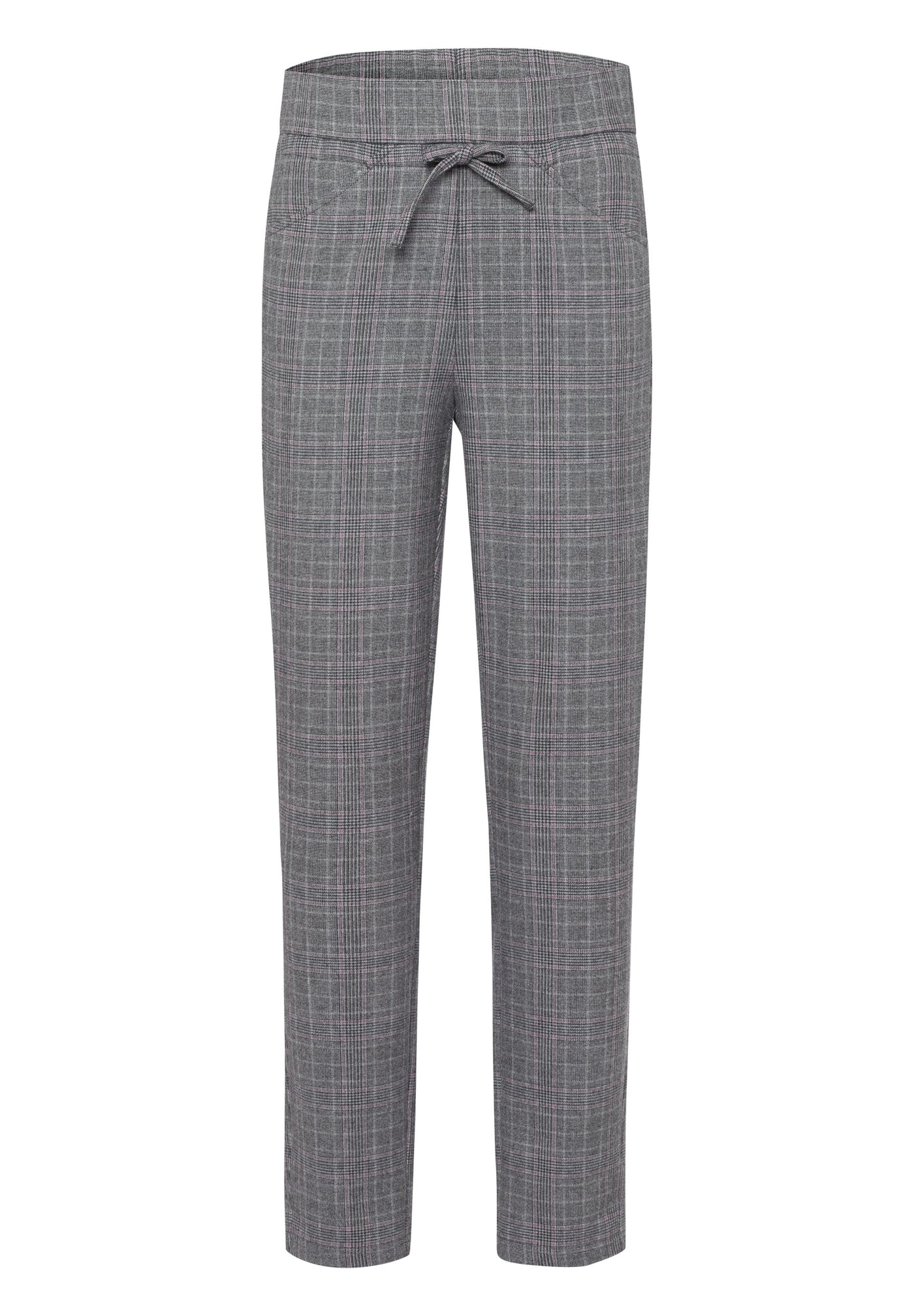 Grey Checked Trousers With Pink Trim and Elastaicated Waist