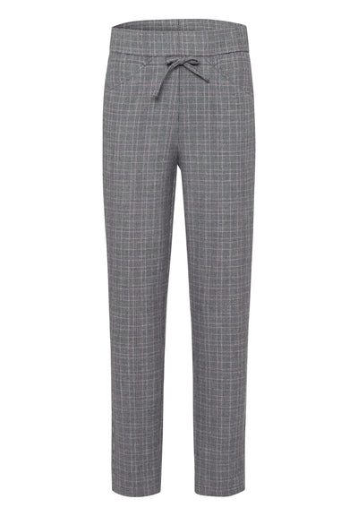 Grey Checked Trousers With Pink Trim and Elastaicated Waist