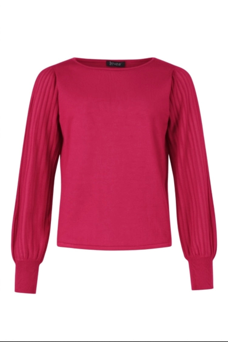 Raspberry Round Neck Top with Puffed Sleeve