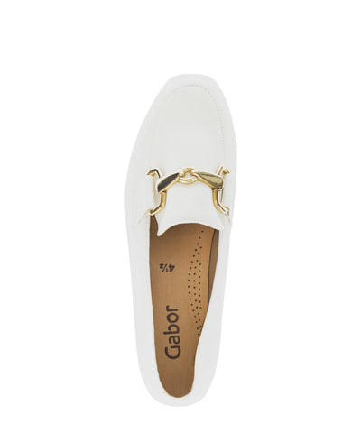 White Loafer Shoe With Gold Detailing