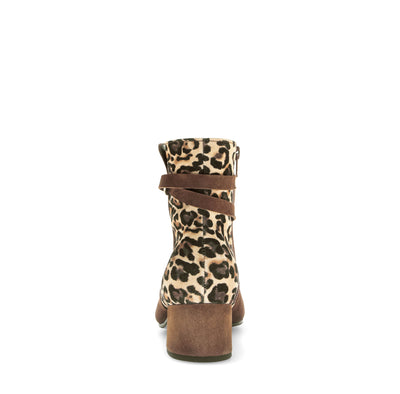 Brown Suede Block Heel with Leopard Detail