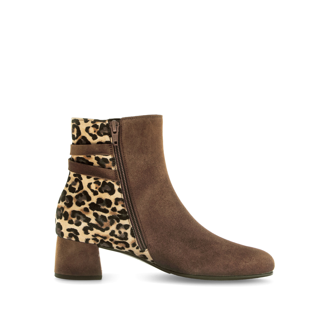 Brown Suede Block Heel with Leopard Detail