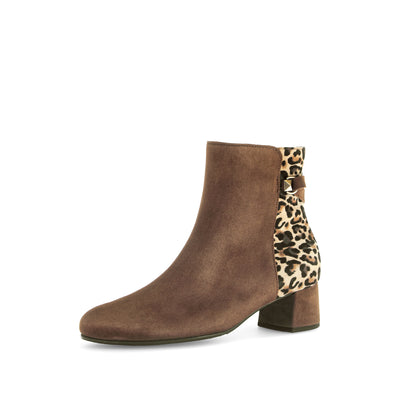 Brown Suede Block Heel with Leopard Detail