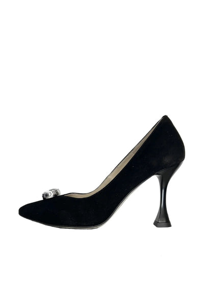 High Heel Black Shoe With Diamond Embellishment