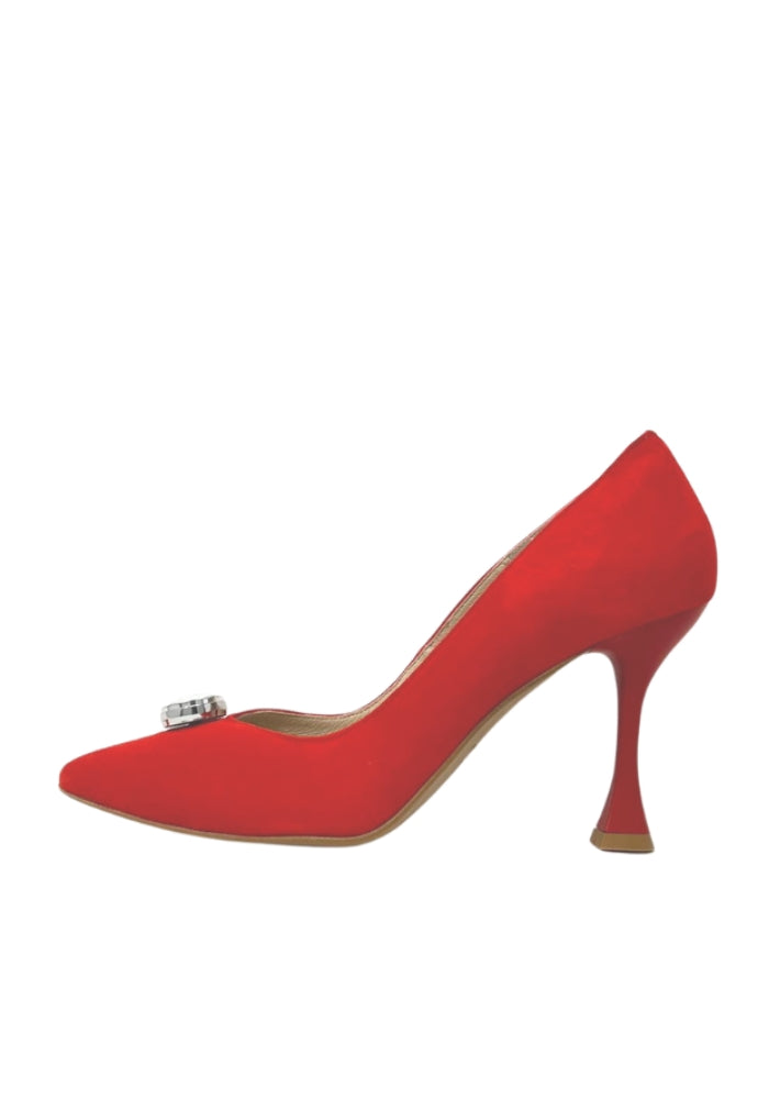 High Heel Orange Shoe With Diamond Embellisnment