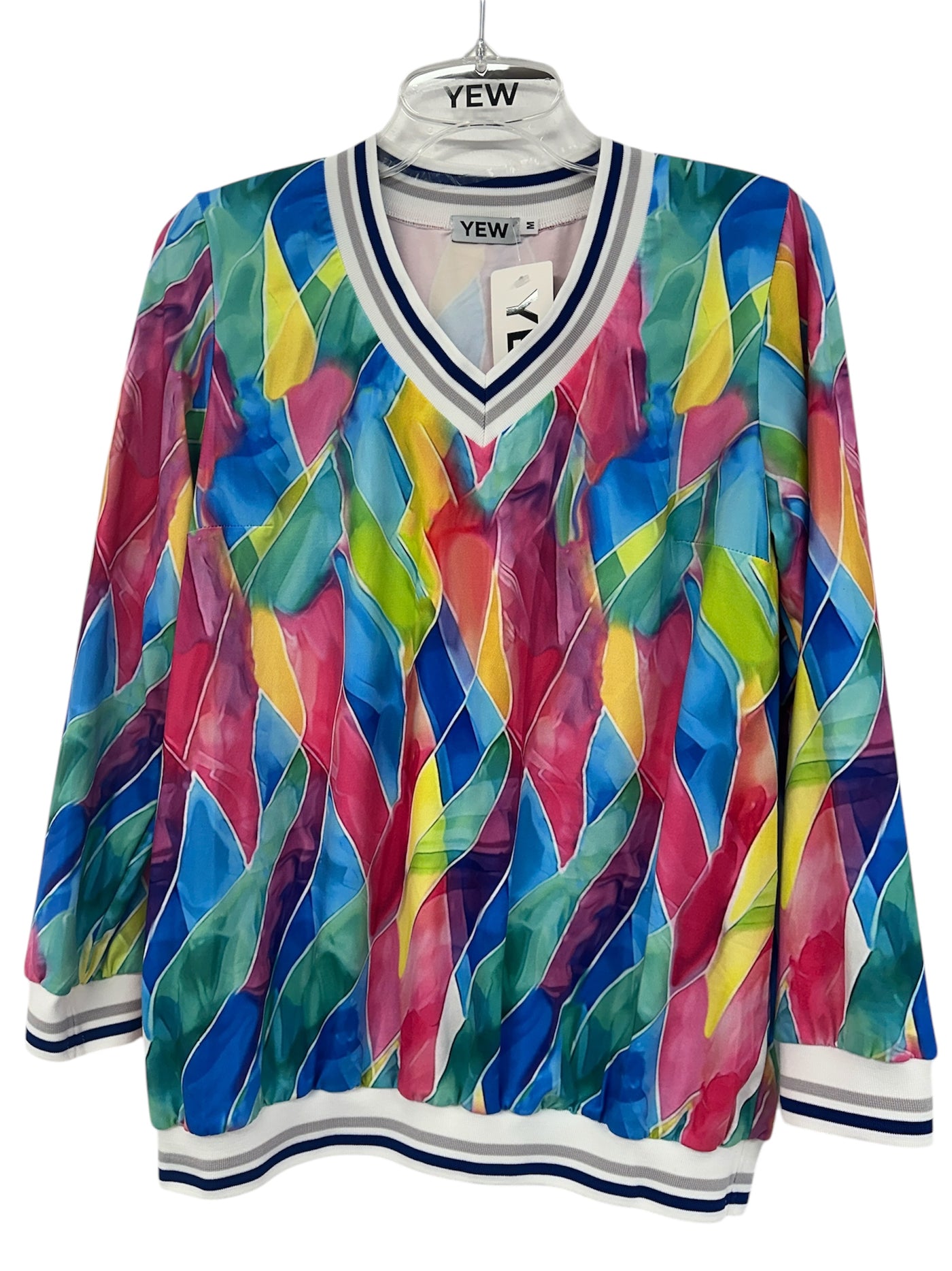 Multi Coloured Mosaic Effect Top with V-Neck