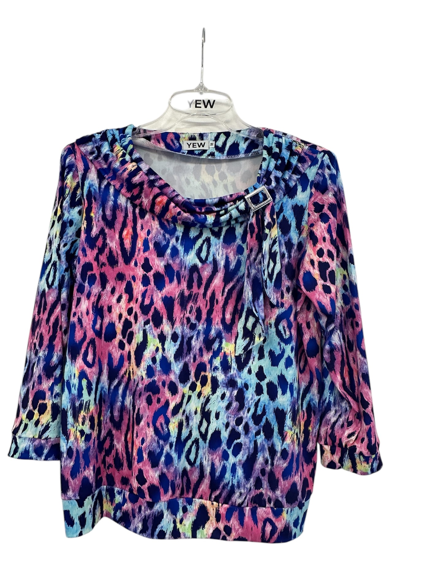 Animal Print Cowl Neck Top with Silver Clasp Detail
