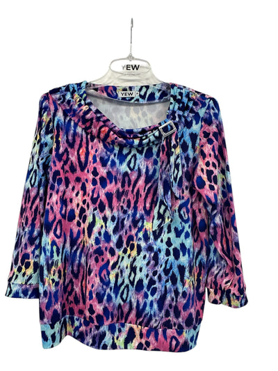 Animal Print Cowl Neck Top with Silver Clasp Detail