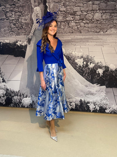 Royal Blue and Silver Dress with Detachable Broach Detail