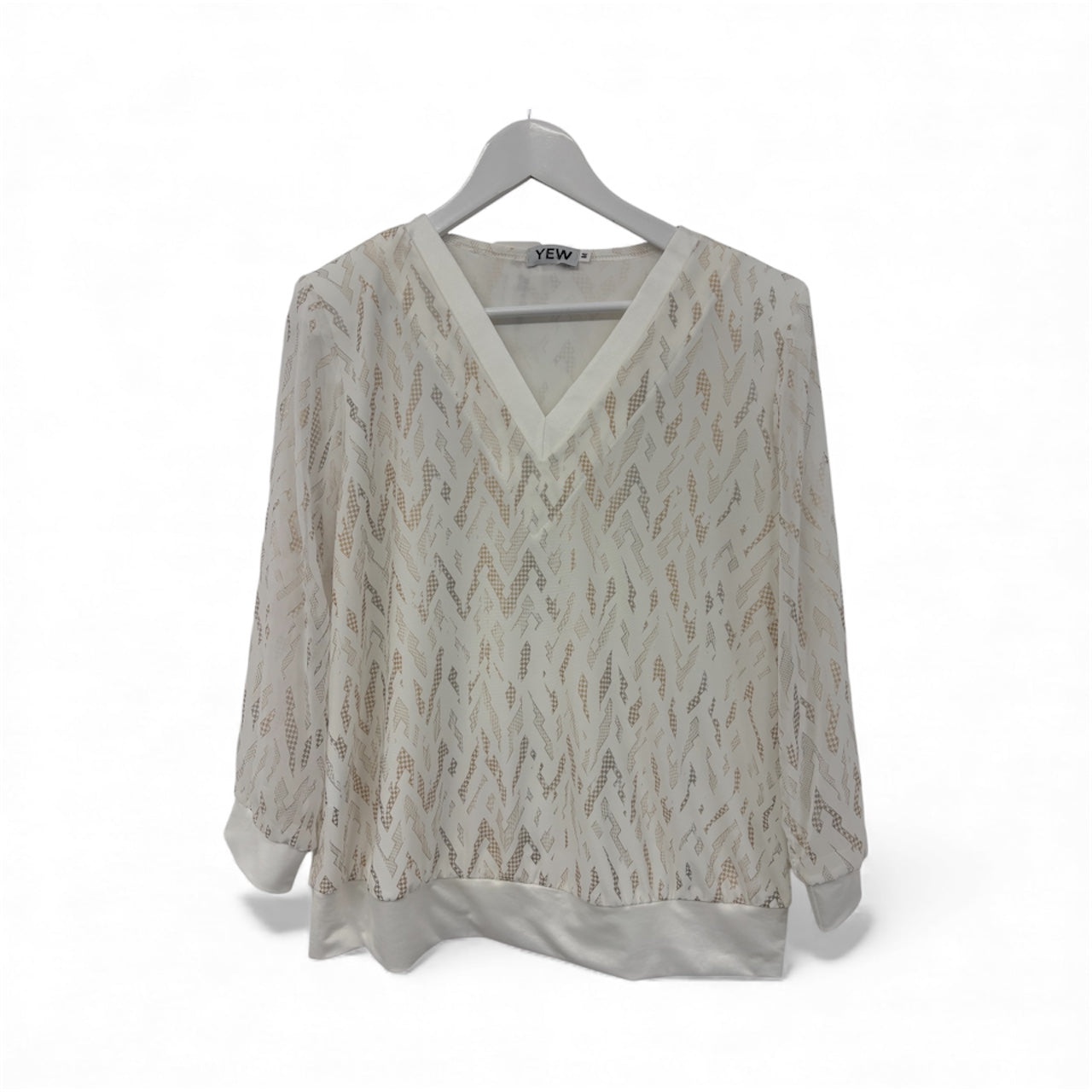 White V-Neck Top with Gold Detail