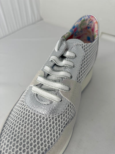 Silver Shimmer Platform Runner with Mesh Detail