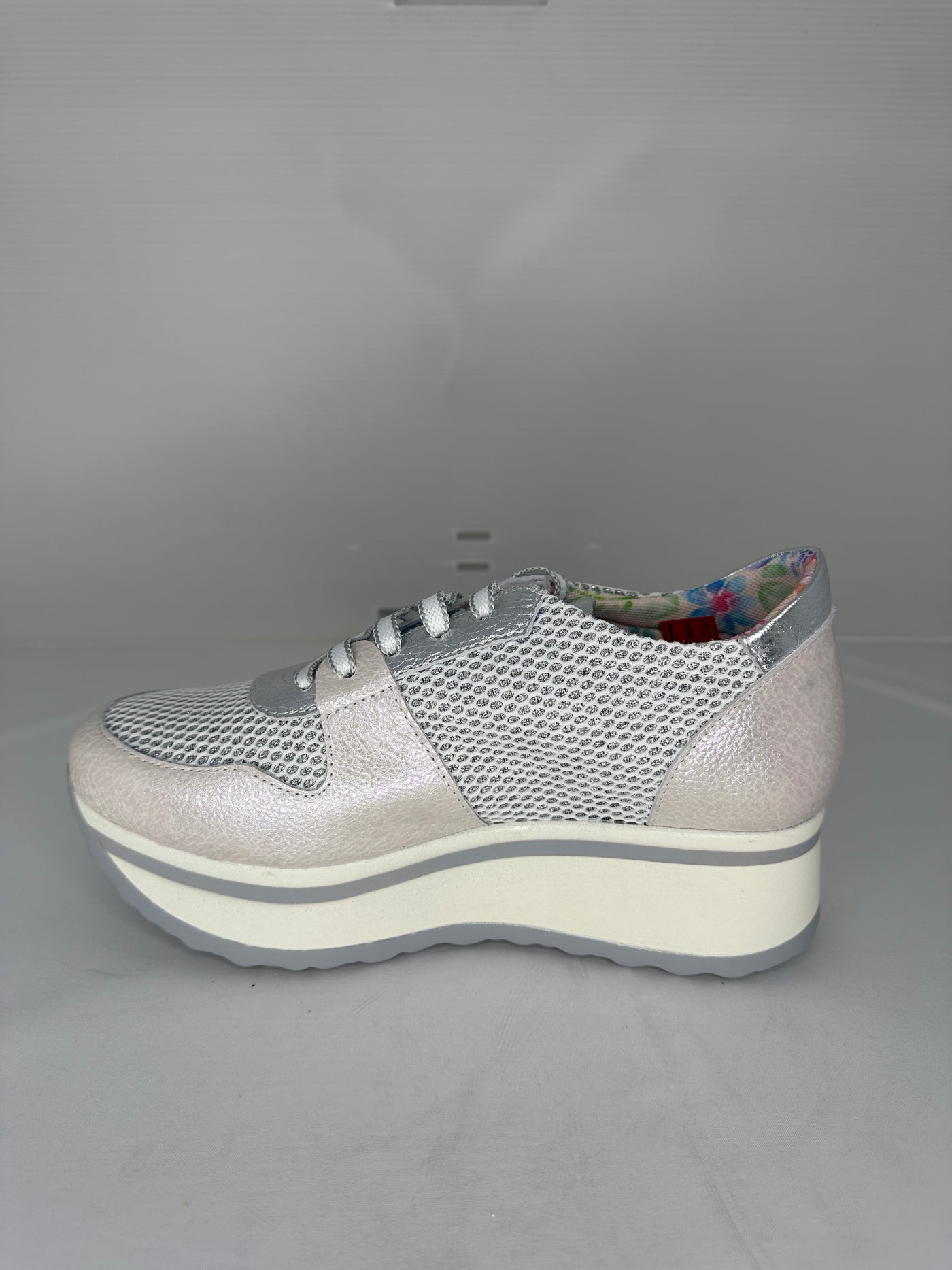 Silver Shimmer Platform Runner with Mesh Detail