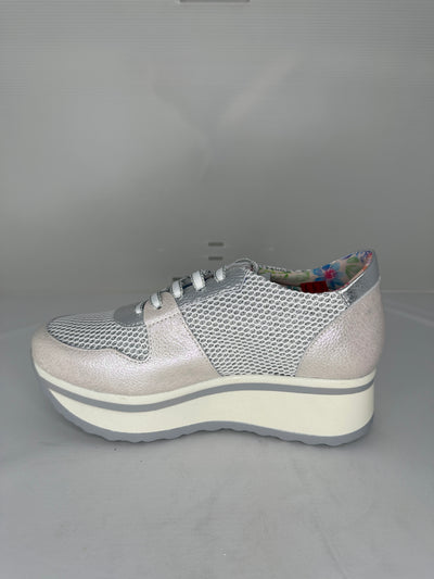 Silver Shimmer Platform Runner with Mesh Detail