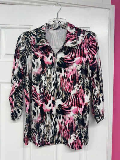 Multi Print Top With Zip and Collar