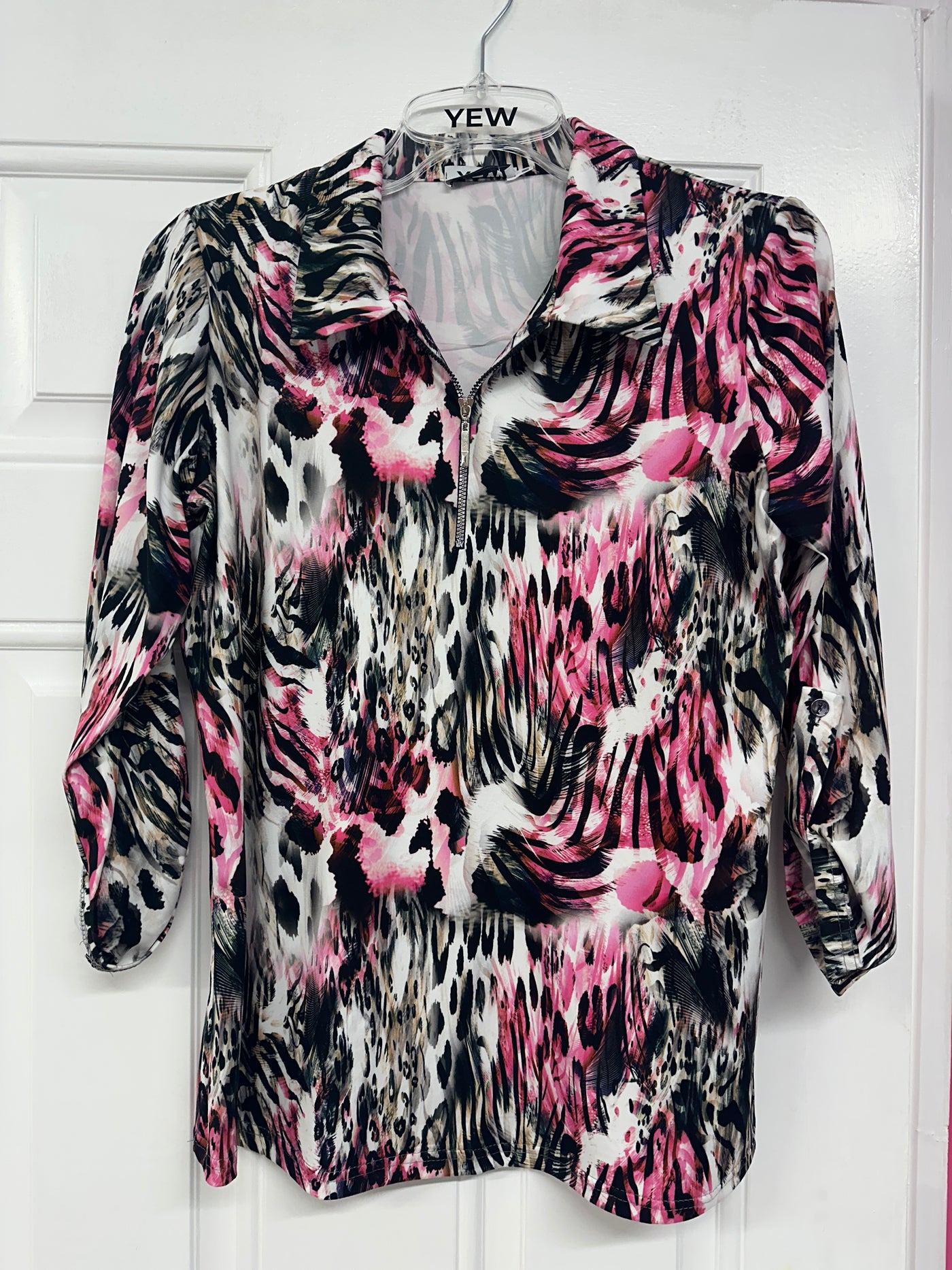 Multi Print Top With Zip and Collar